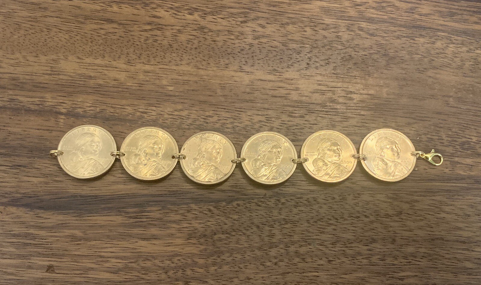 Sacagawea Indian Eagle Dollar Coin Jewelry BRACELET-Antique-Handmade-Gold Tone
