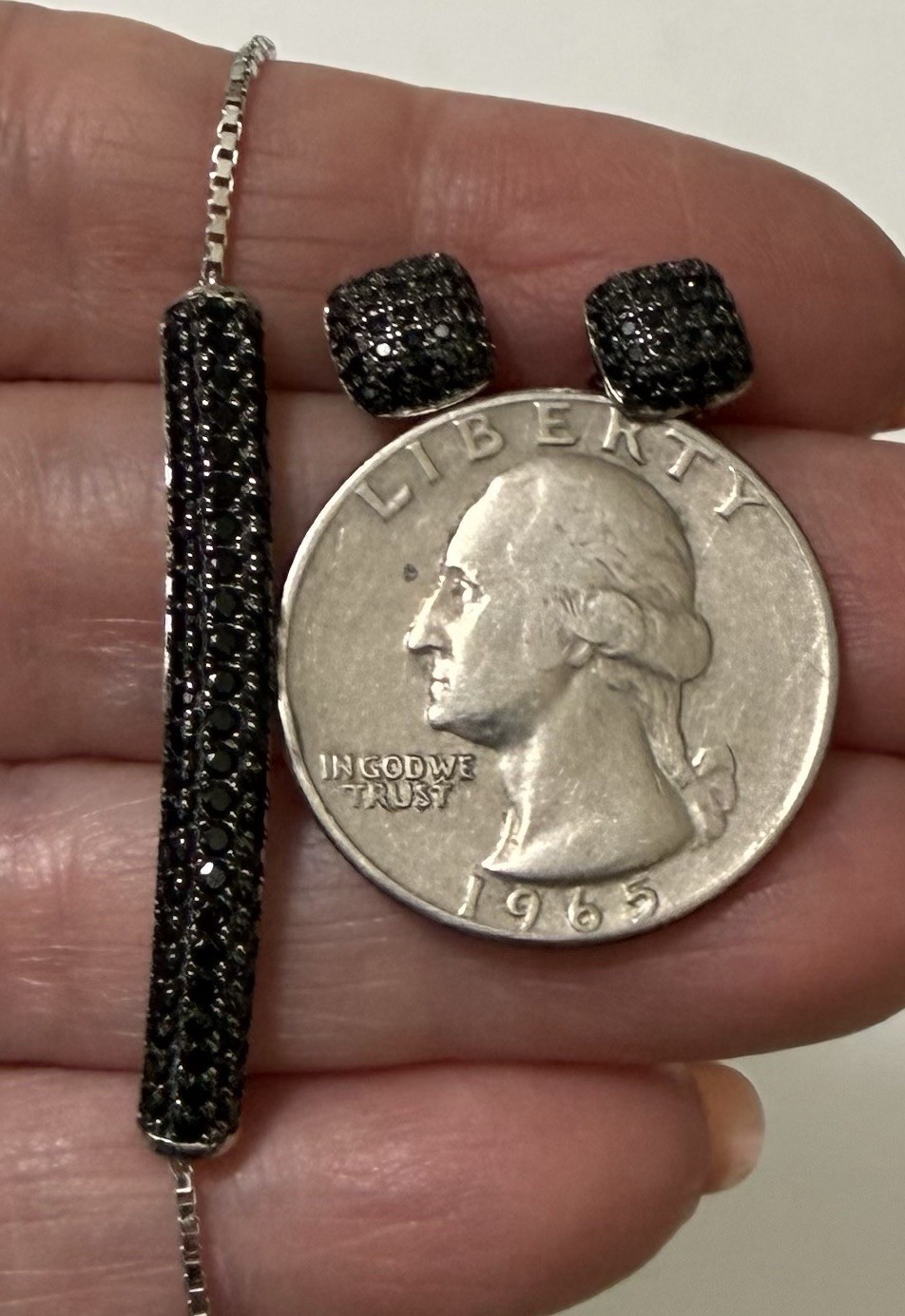 Fuzion Creations FZN Sterling Silver Black Spinel Bolo Bracelet Stud Earring Set