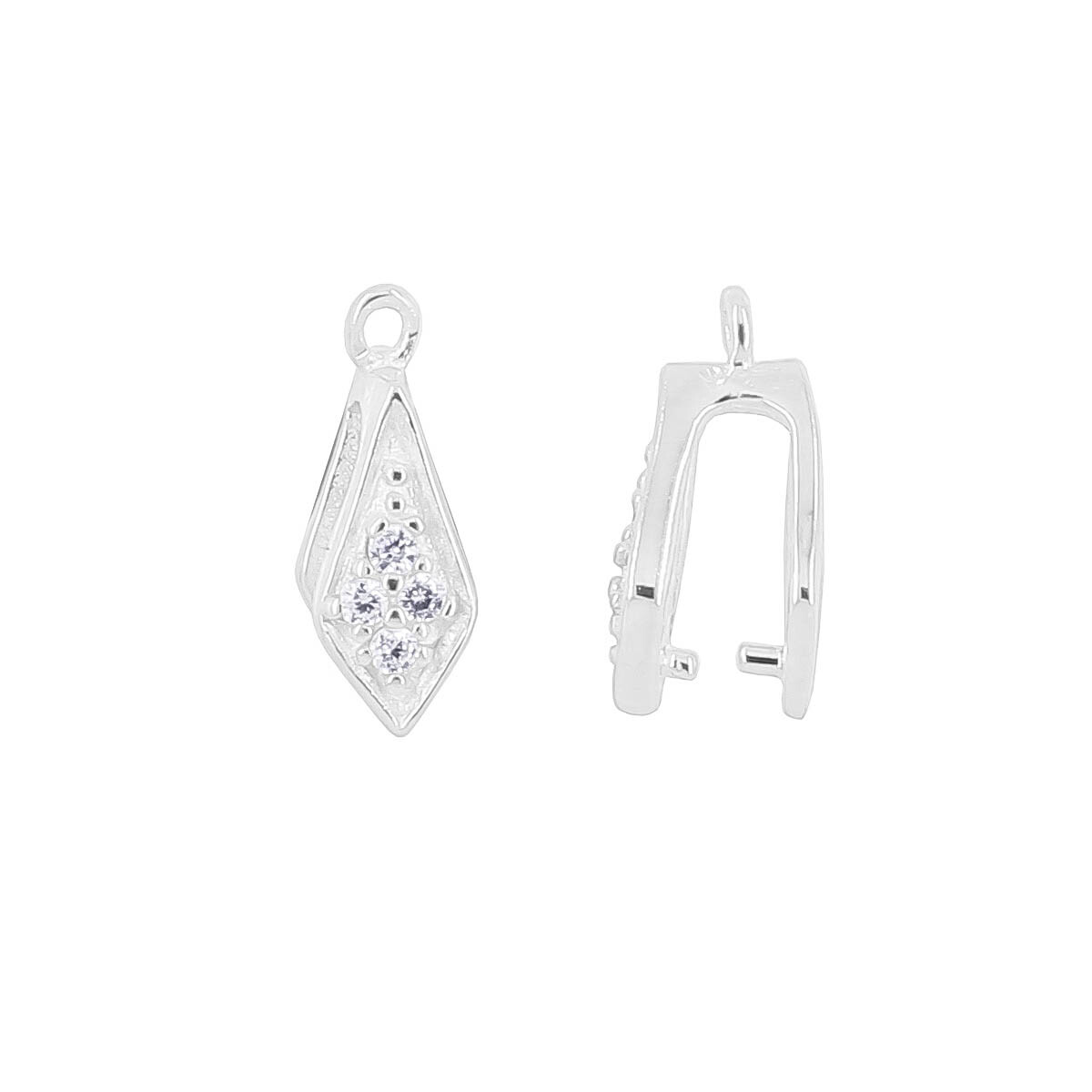 2PC Sterling Silver SMALL CZ Arrow Pendant Pinch Bail #97030