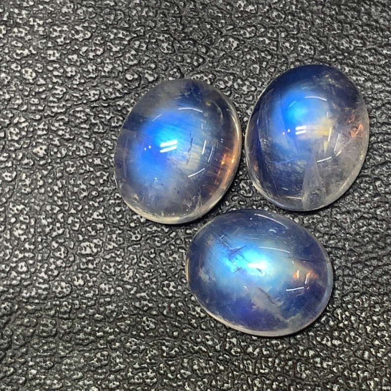 AAAAAA Quality Rainbow Moonstone Blue Fire Oval Shape Cabochon Size 10X12 MM