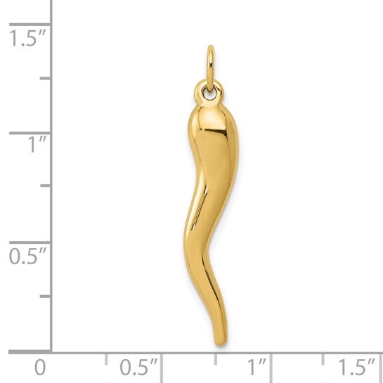 10K Real Gold Italian Horn, Cornicello, Chili 1.3″ Pendant / Necklace – C3041