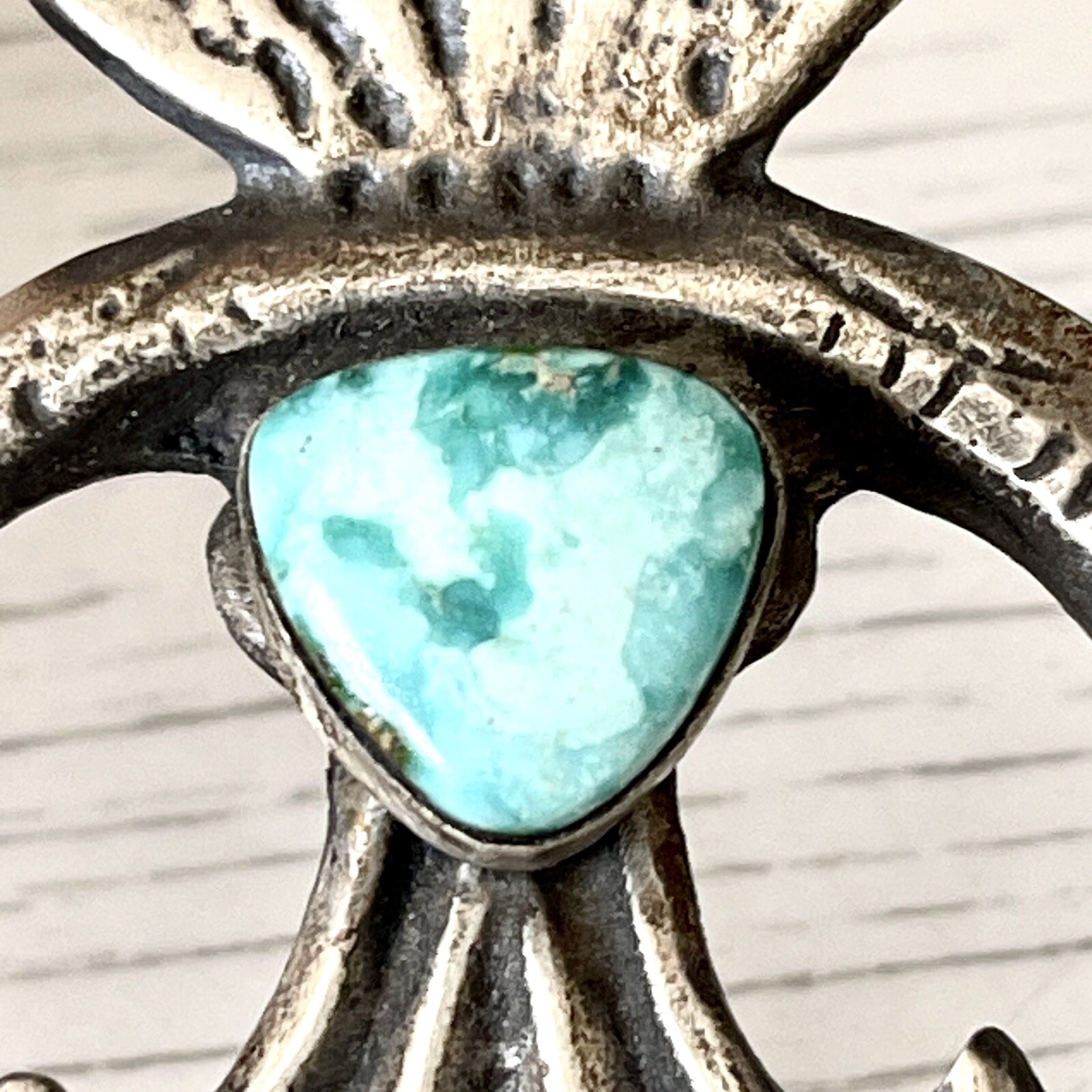 BIG Navajo Naja Pendant Turquoise 3.75in Squash Blossom Signed 925 Matte