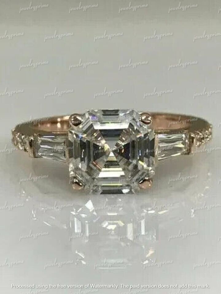2.50Ct Asscher Cut Lab Created Diamond Engagement Ring 14K Yellow Gold Plated