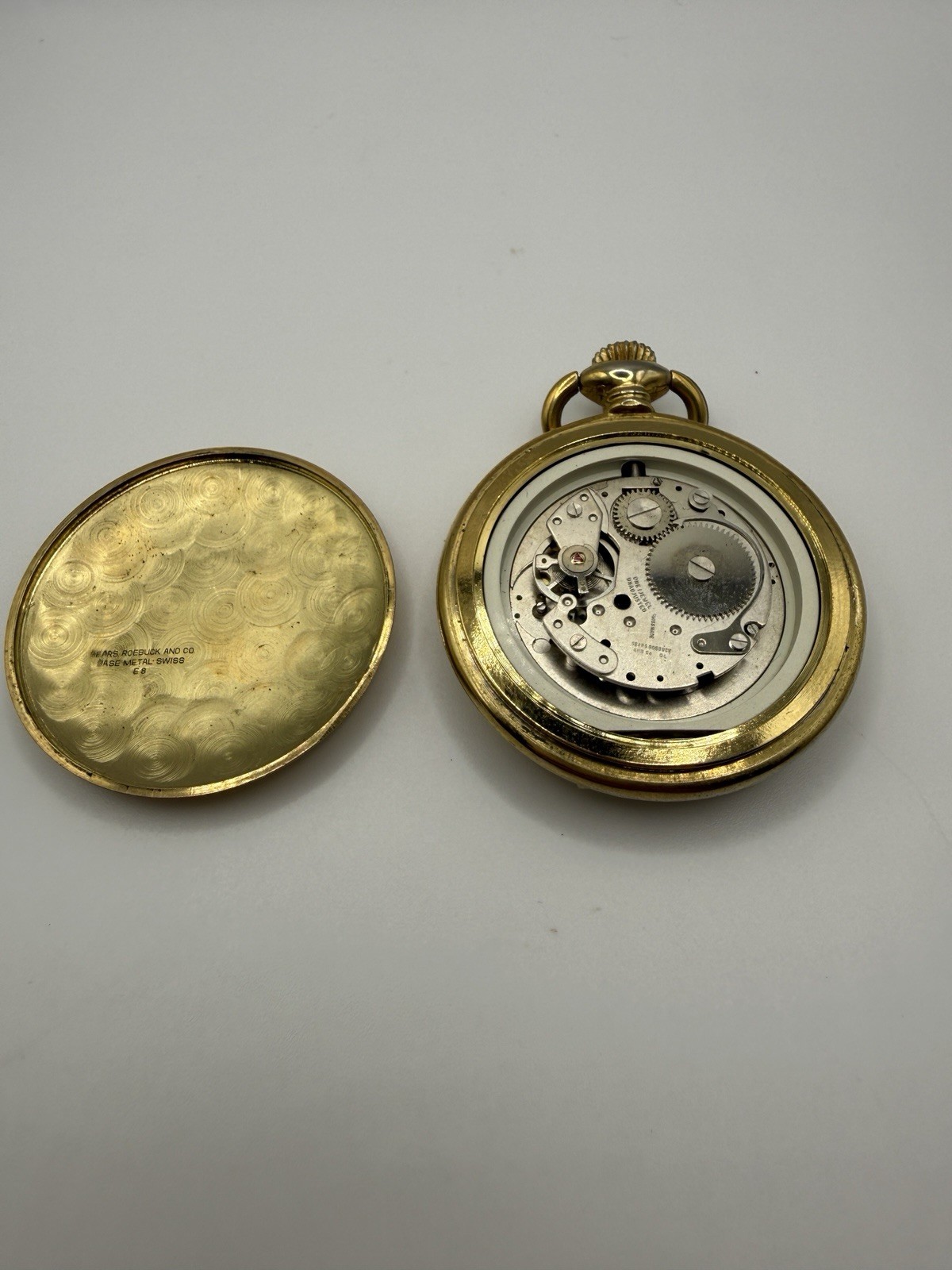 Sears Roebuck & Co Swiss Made Full Hunter Pocket Watch White Roman Dial
