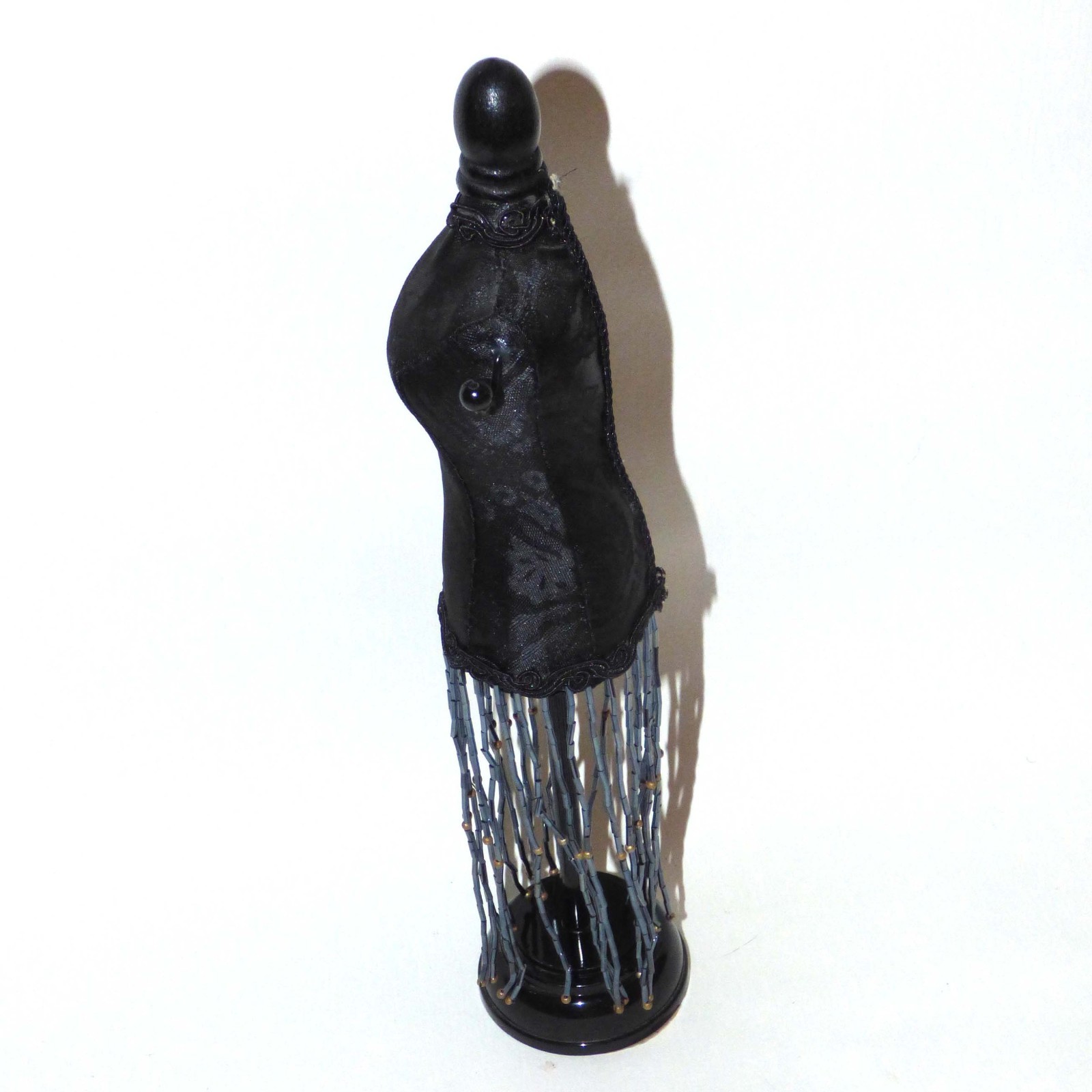 Vintage Black Mannequin Jewelry Stand Bust Gothic Victorian Fringe Beads