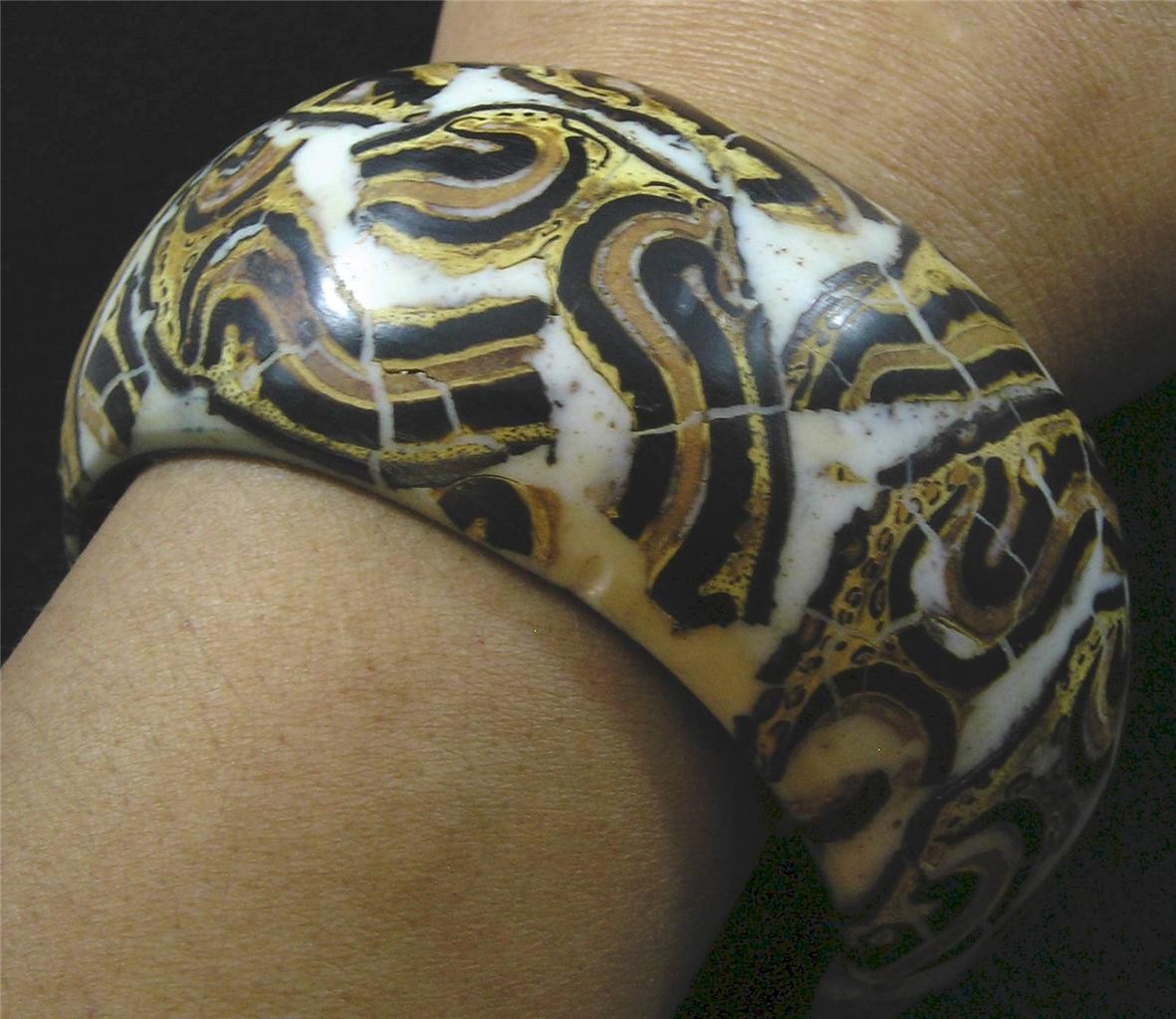 Brown Black White CheeseWood Stretch Bangle Bracelet Sustainably Harvested