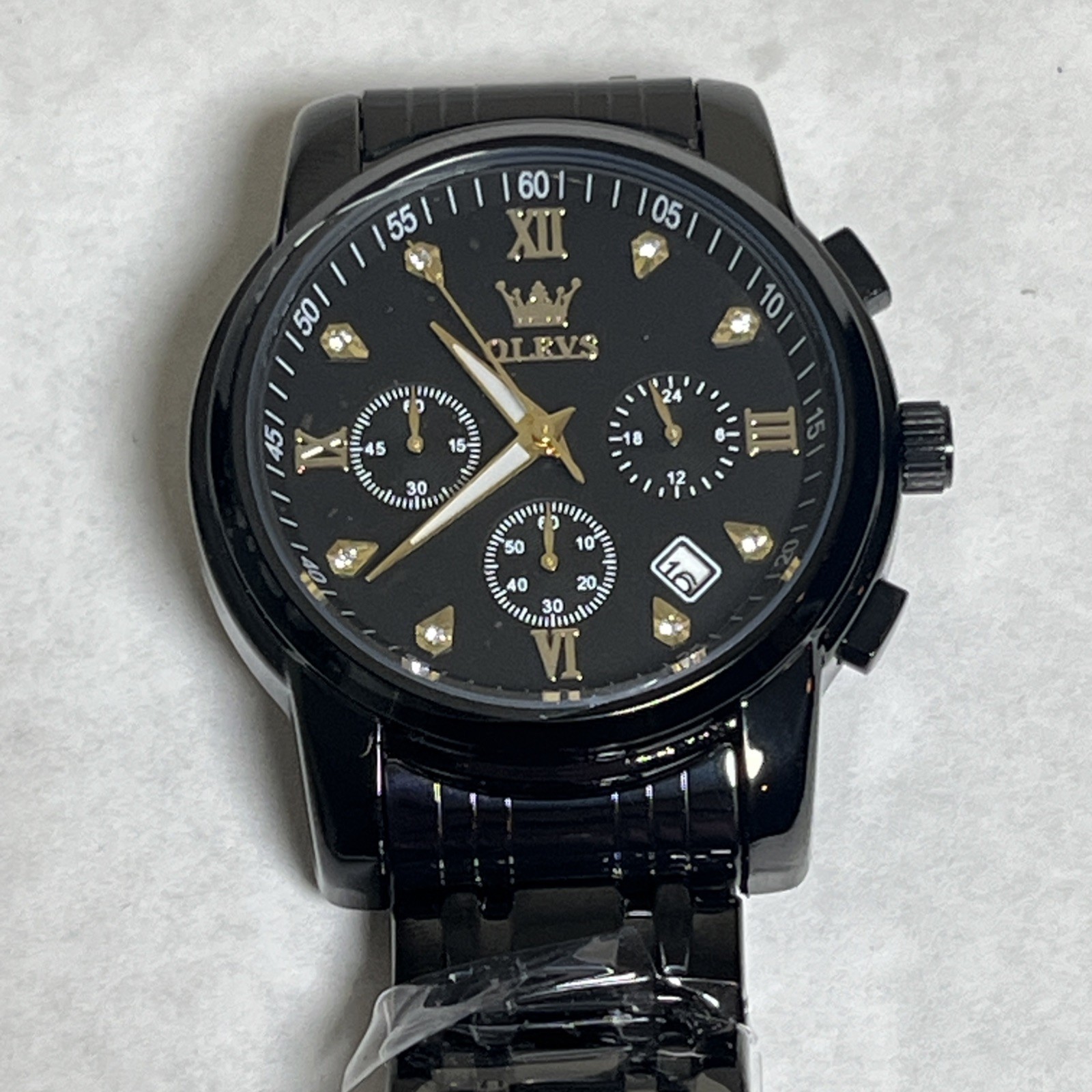 Olevs Men’s Watch Black Quartz, Waterproof Analog Business Watch Dark Blue Face