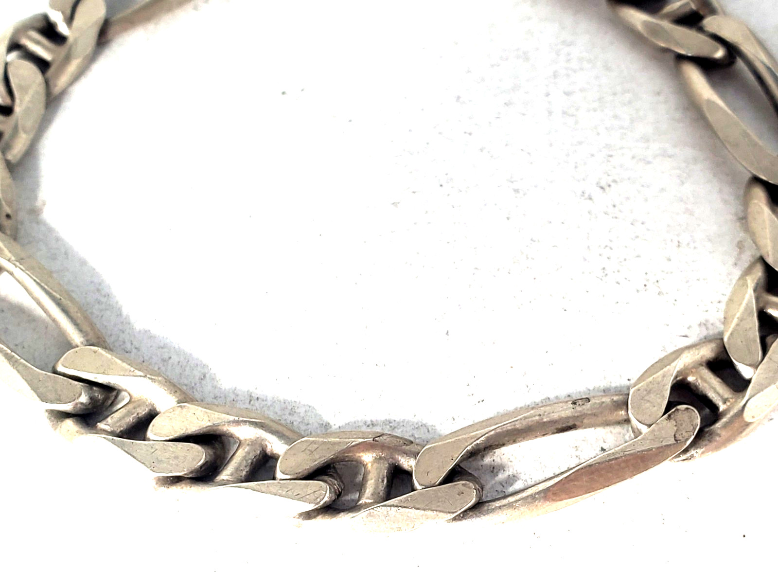 Vtg Sterling Silver HEAVY Special Mariner Figaro Chain Bracelet Lot 8-1/2″