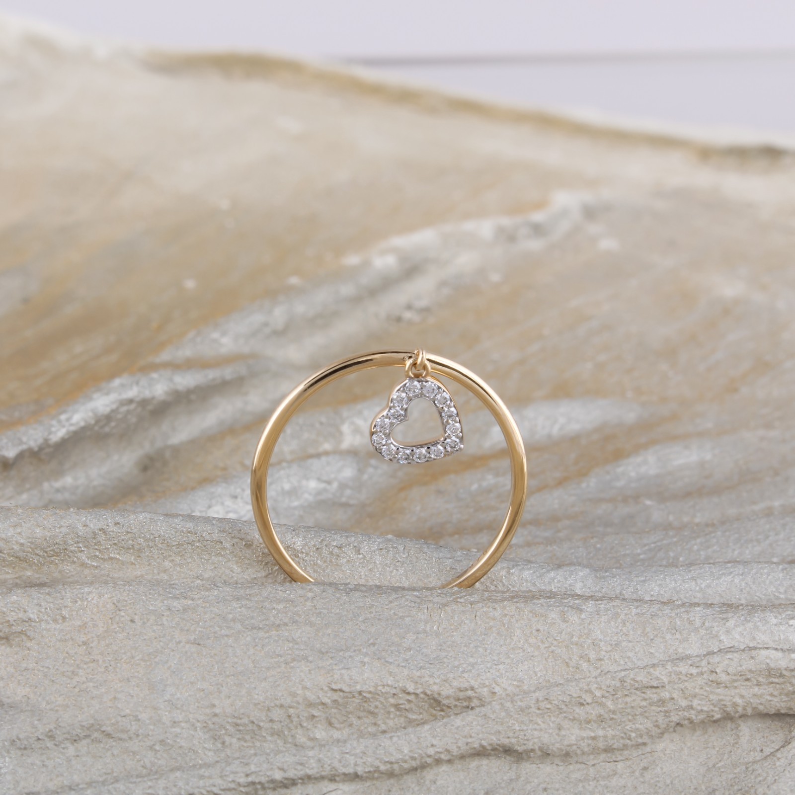 0.08 CT Lab Grown Diamond Pave Heart Charm Dangle Ring 925 Sterling Silver Gift