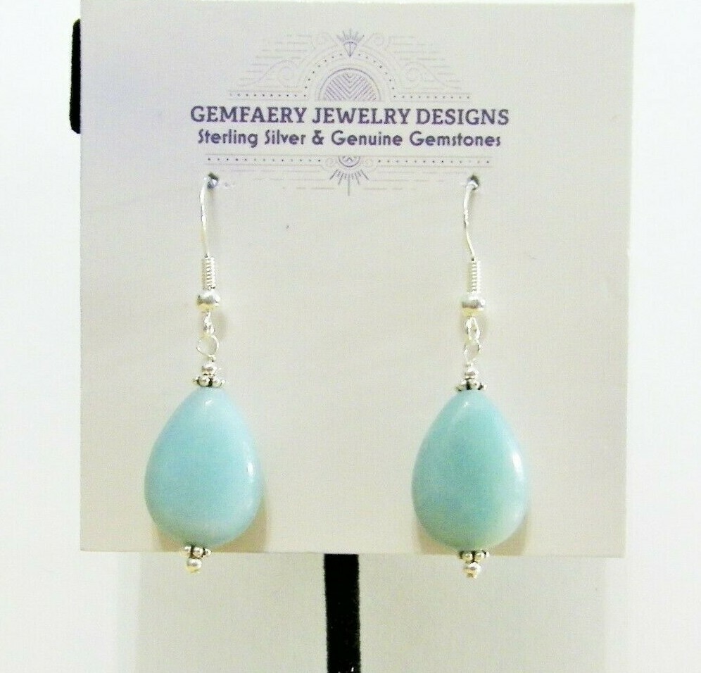 Sterling Silver Natural AMAZONITE Teardrop Dangle Earrings #6328…Handmade USA