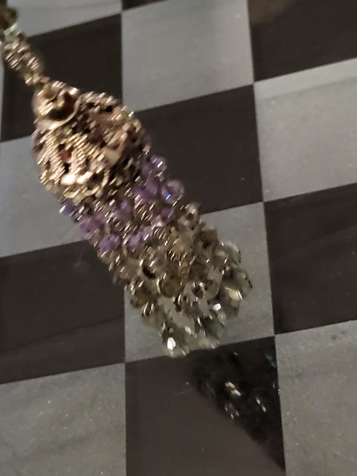 Vintage Sorrelli Smokey Gray Lavander Crystal Long Tassel Pendent Necklace
