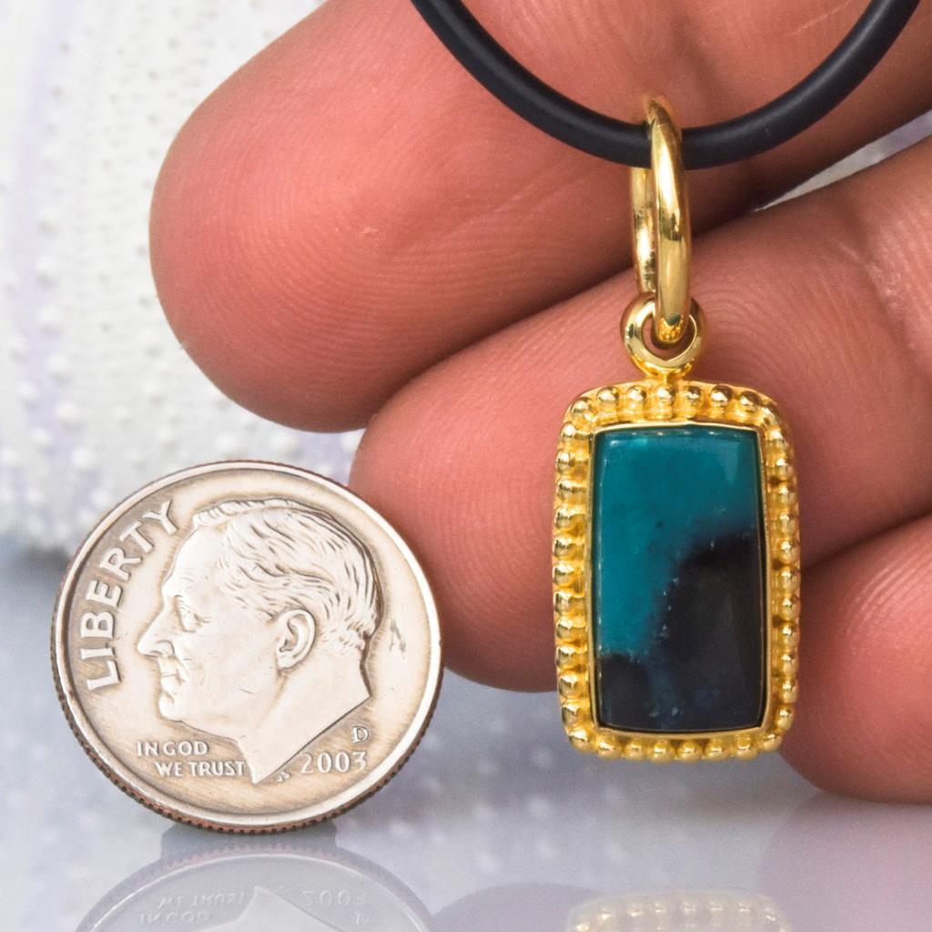 Granulation Pendant Gold Vermeil Sterling Gem Silica Chrysocolla Cabochon 3.97 g