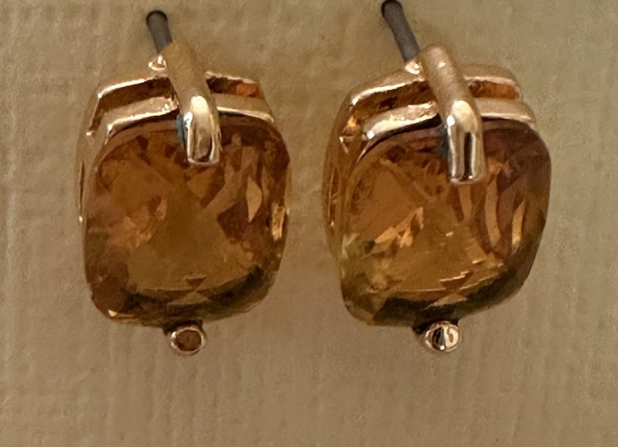 VTG Unsigned Joan Rivers Classics Coll. Faux Citrine & Gold-Toned Stud Earrings