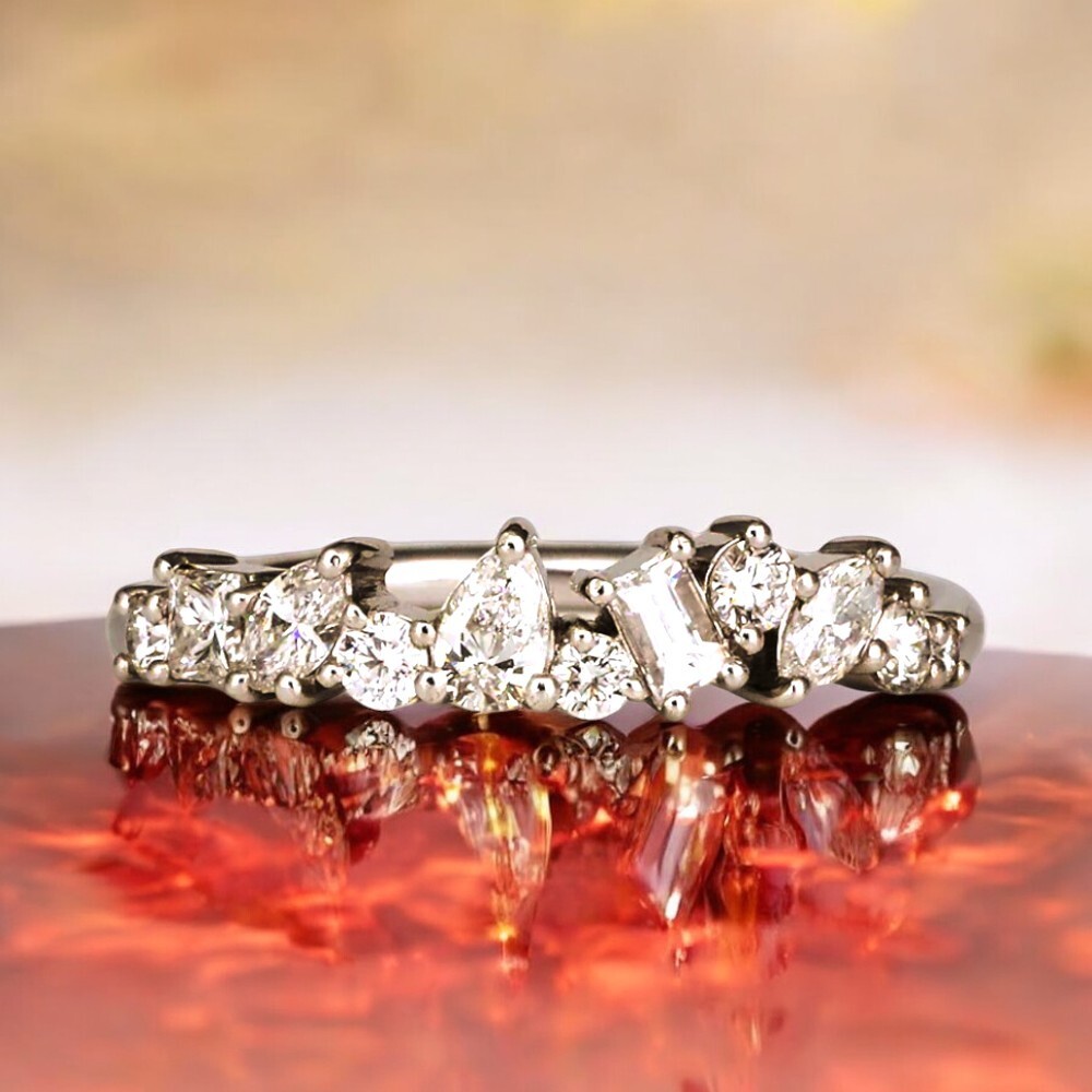 Diamond Stacking Band 14K White Gold Lab Grown Pear Cut 0.60 Ct GLI HRD Ring