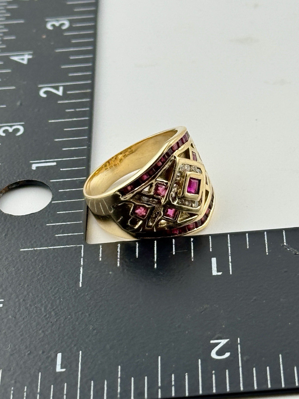 GIA Graded Certified 14K Gold Diamond Natural Burmese Ruby Ring Size 9 8.8 Grams