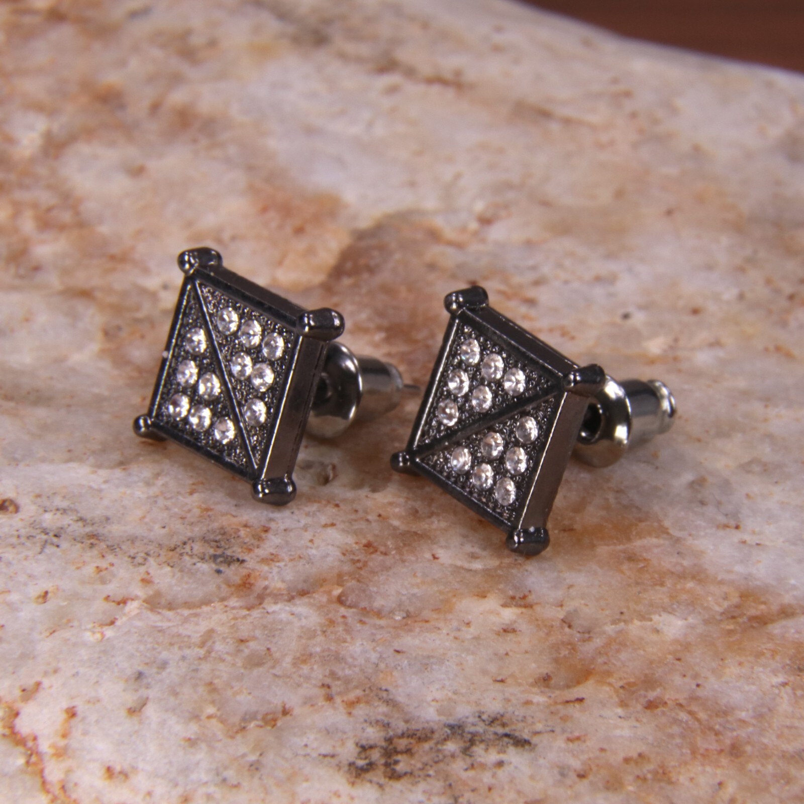 Men’s Hip Hop Iced Square Micro Pave CZ Stud Earrings 10.3mm