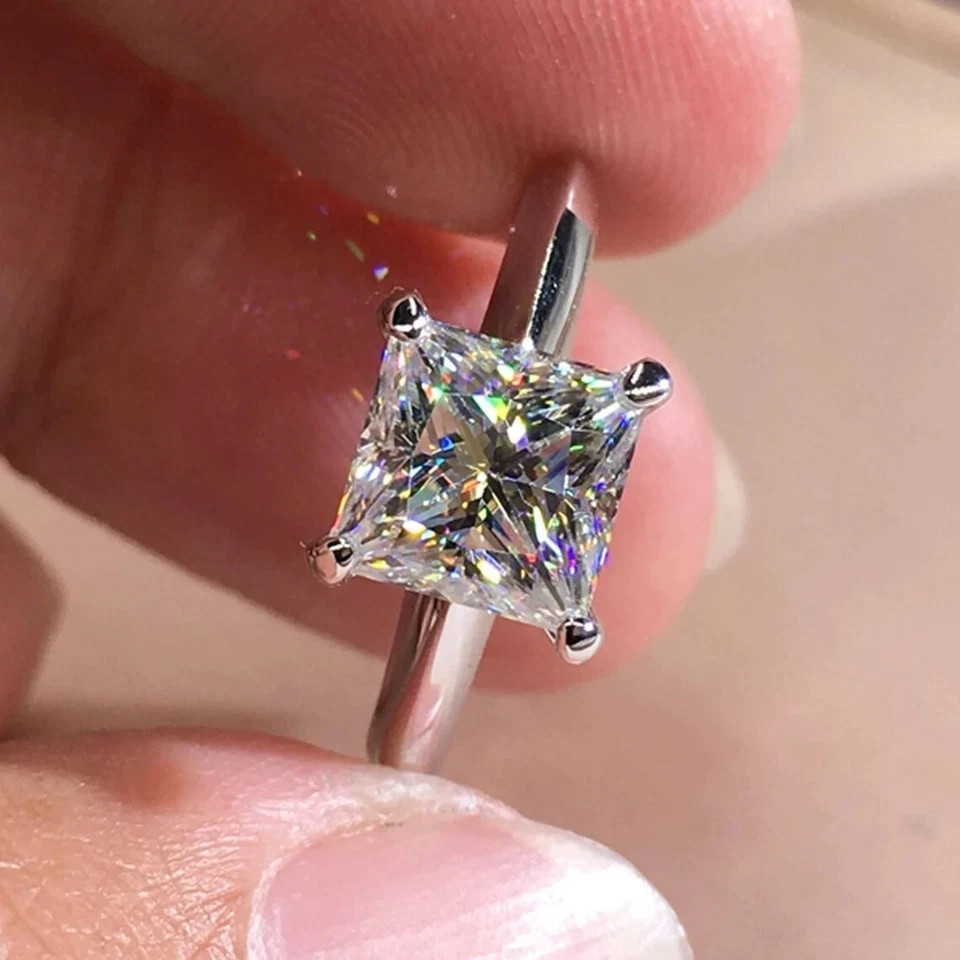 3.25Ct Princess Cut VVS1 Lab Created Diamond Engagement Ring 14K White Gold FN