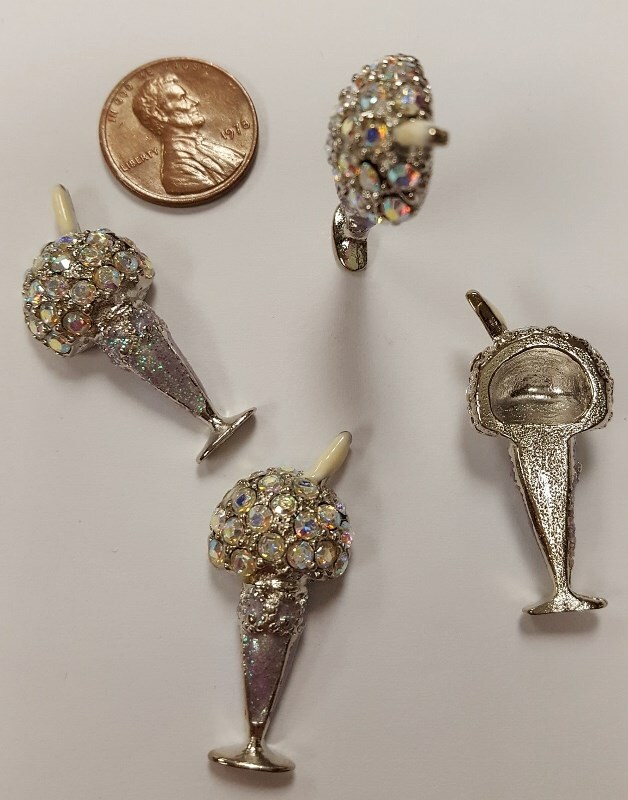 CRYSTAL RHINESTONE ICE CREAM SODA SPARKLE ENAMEL CUP 30mm. CABOCHON FINDING R817
