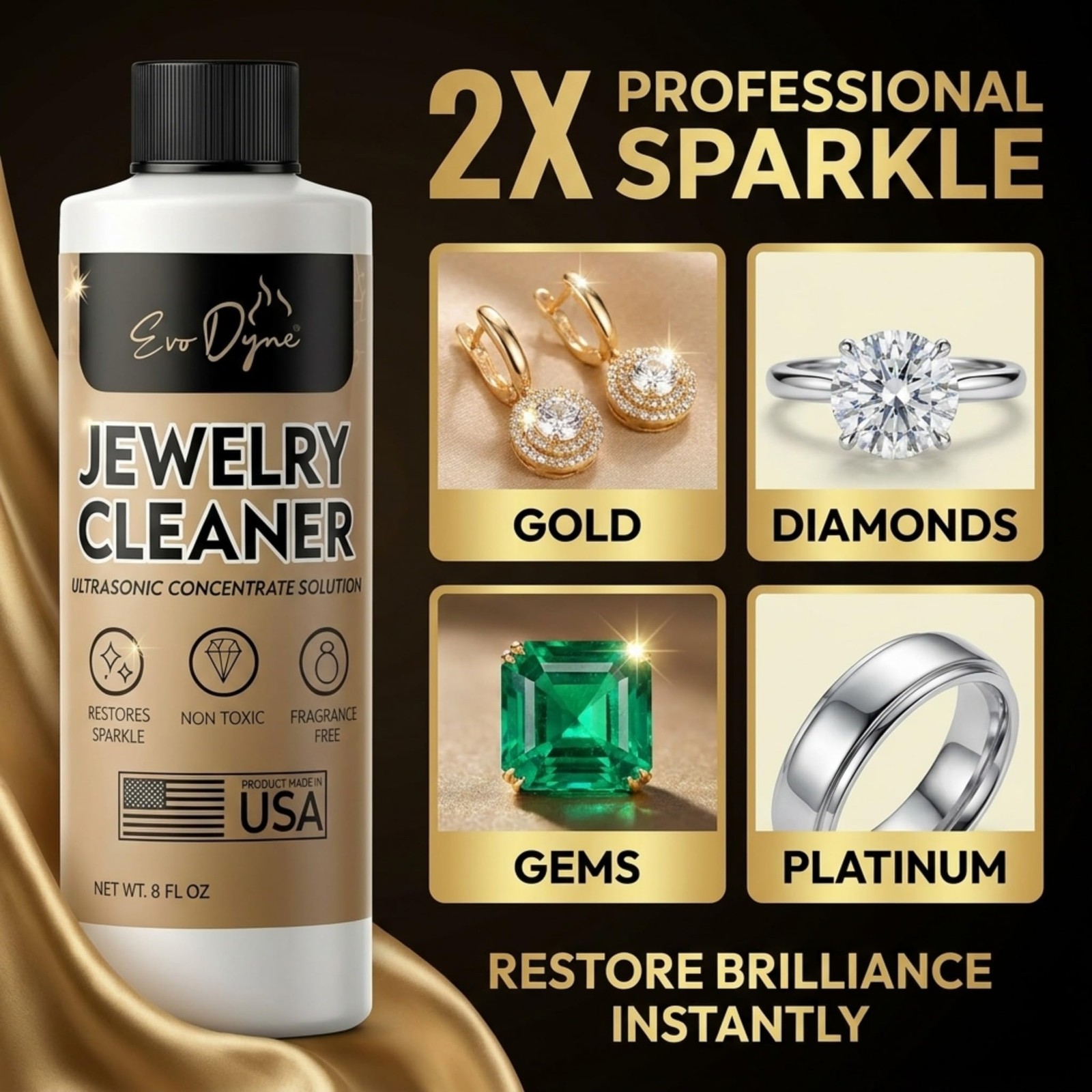 Ultrasonic Jewelry Cleaner Solution (8oz) Concentrated Jewelry Cleaner for Di…