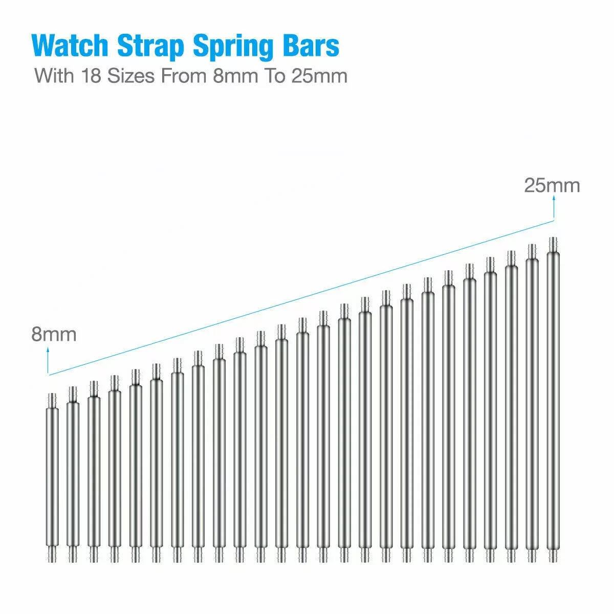 360 pc Watch PINS SPRING BARS Band Strap Link 8-25mm Repair Kit Stainless Steel