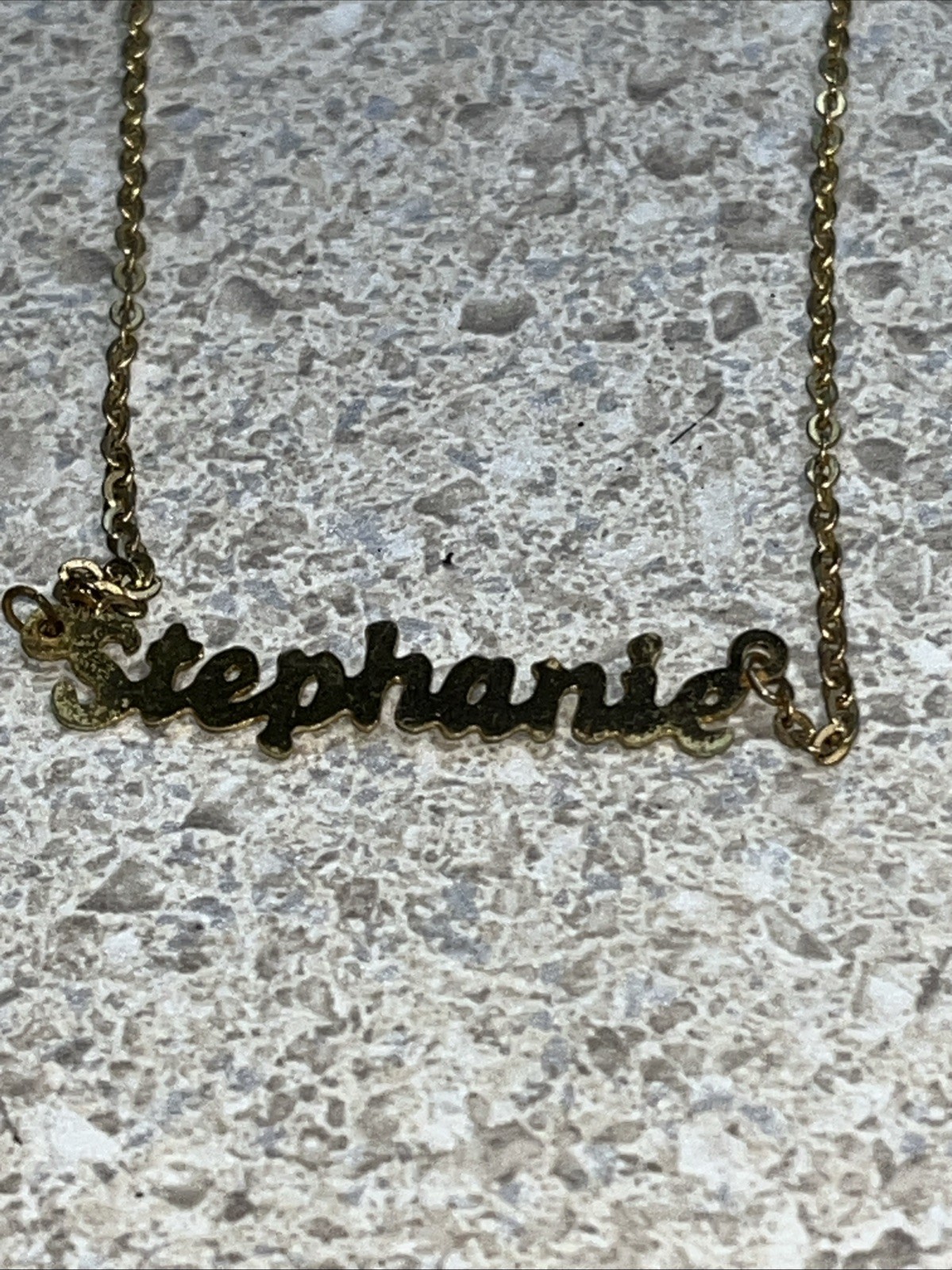 H660~ 2 STEPHANIE Name Necklaces – One for Repair – Gold & Silver Colored