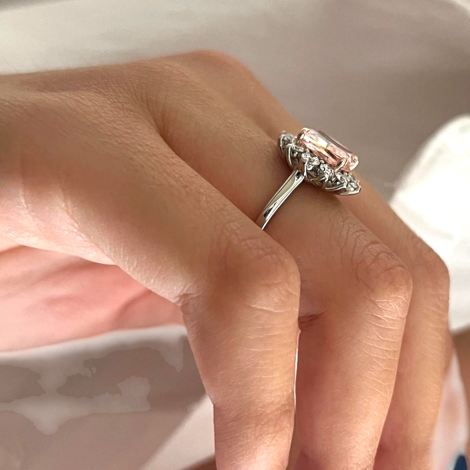 IGI Lab Created Diamond Ring Fancy Intense Pink 3.90 Ct Cushion Cut 950 Platinum