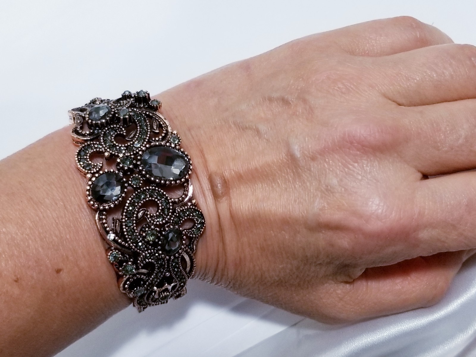 Rose Gold Rhinestone Bracelet Cuff Boho Statement Prom Crystal Jewelry Bangle