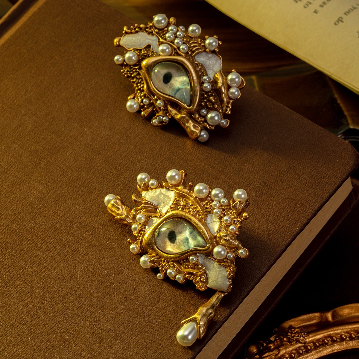 Vintage Evil Eye Pearl Drop Earrings Statement Bold Chic