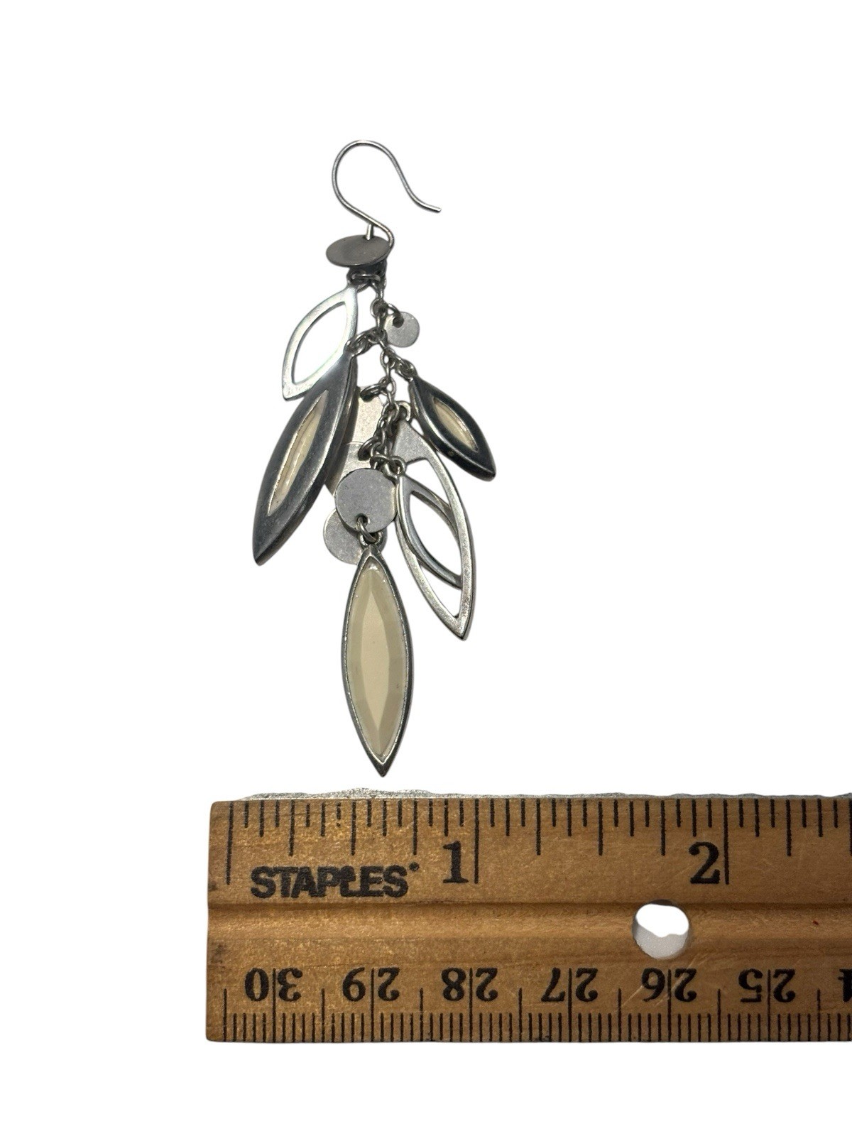 Vintage Signed KCR Silver Tone White Leafy Cascade Dangle Pierced Earrings