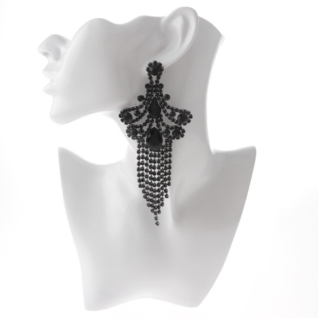 Hematite Tone Alloy Metal Crystal Rhinestone Chandelier Post Earrings ESE2630…