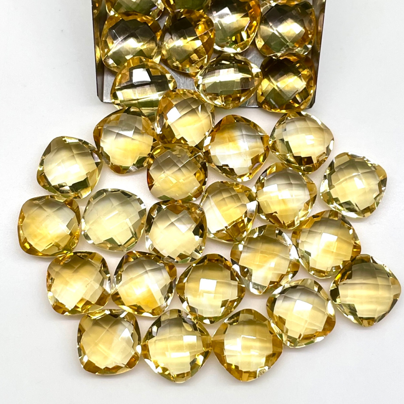 VVS 7 Pcs Natural Citrine 10mm Cushion Checker Cut Loose Gemstones Lot