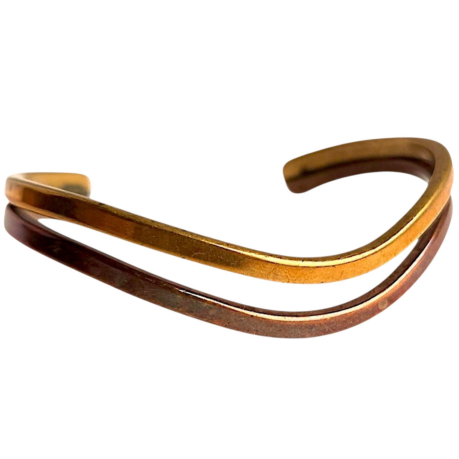 Brass Copper Cuff Bracelet Two Tone Open Bangle Minimalist Sculptural Sz 6