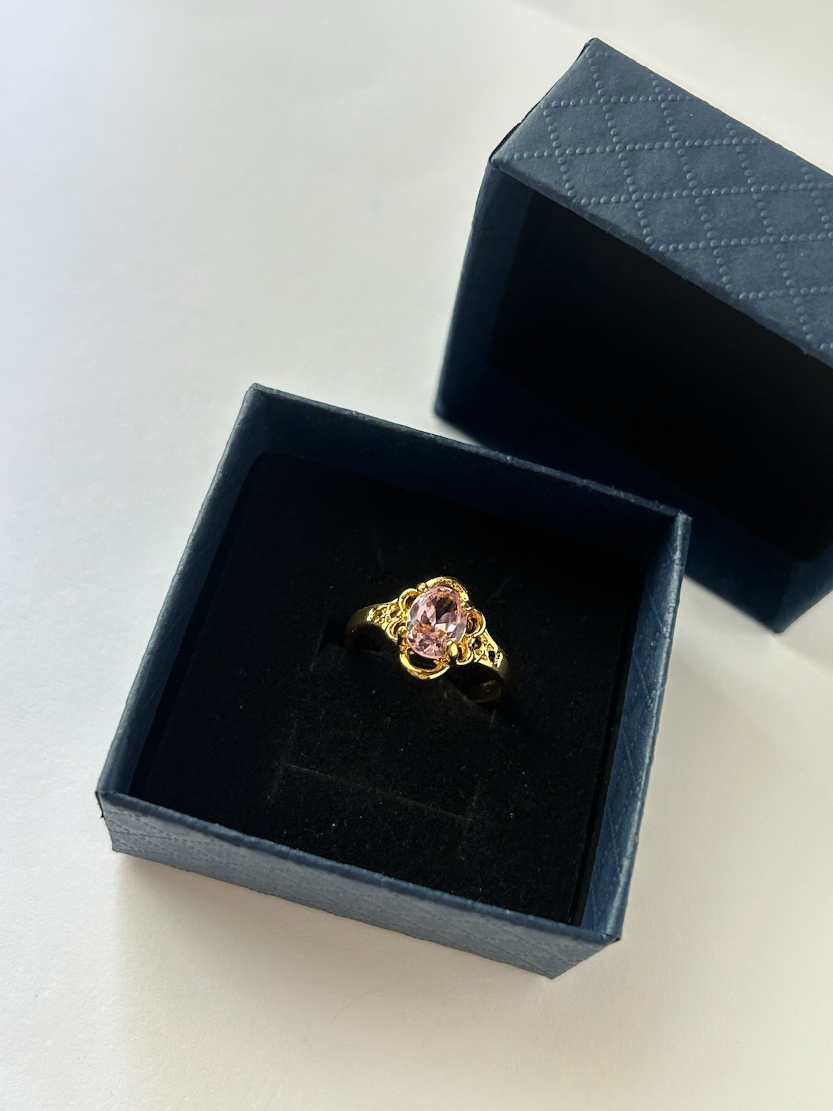 Vintage Pink Cubic Zirconia Ring Gold Plated Womens Size 6.5