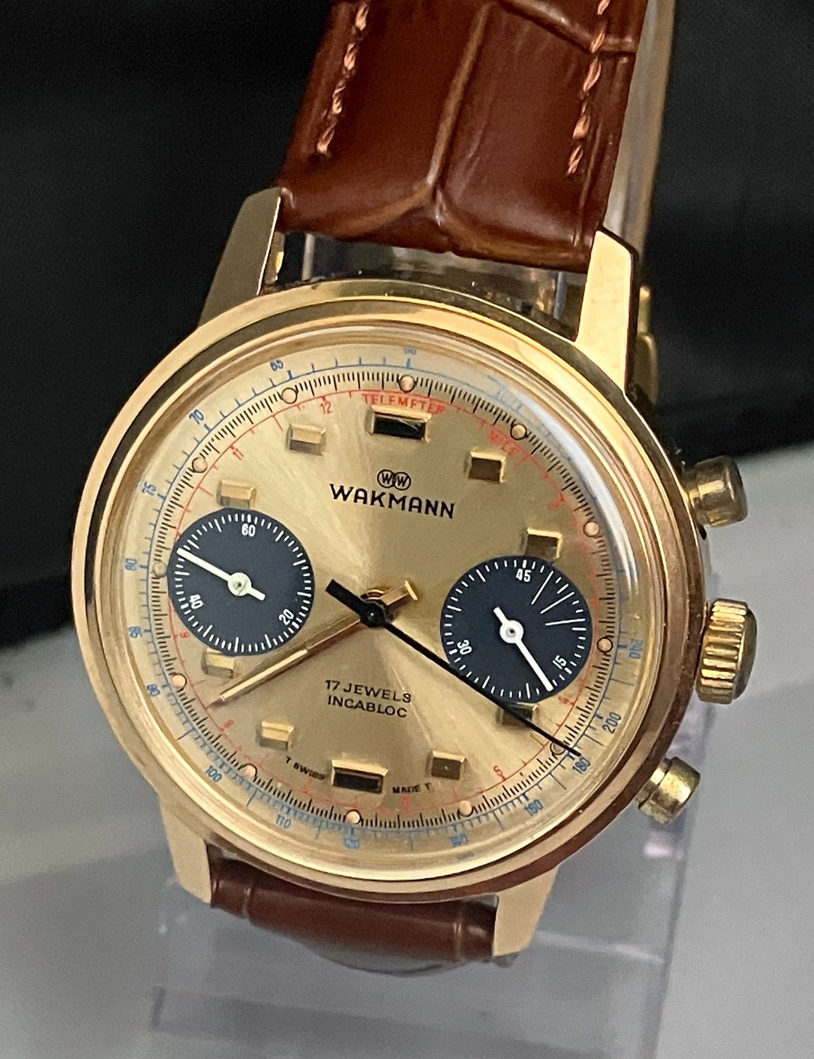 Vintage Wakmann 1376 Chronograph Valjoux 7733 Gold-tone, Working Well