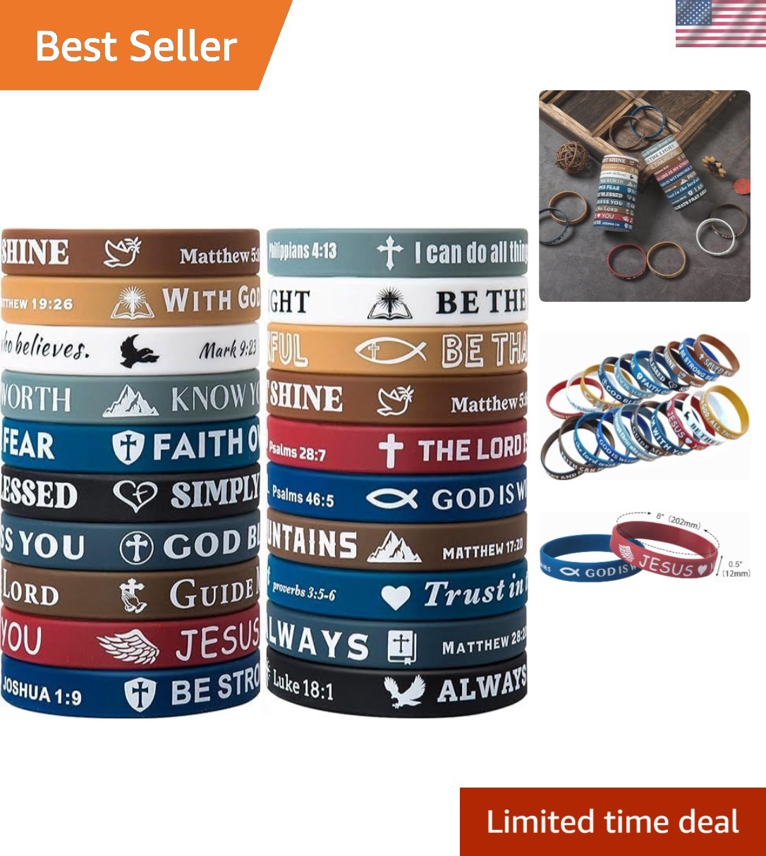 20PCS Christian Bible Verse Silicone Bracelets Religious Scripture Wristbands