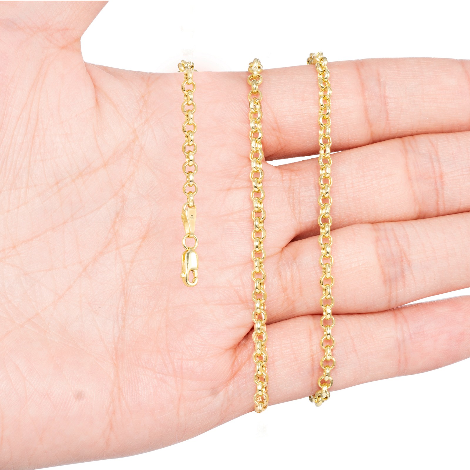 10K Yellow Gold 2mm-5mm Rolo Round Cable Link Chain Pendant Necklace, 16″- 30″