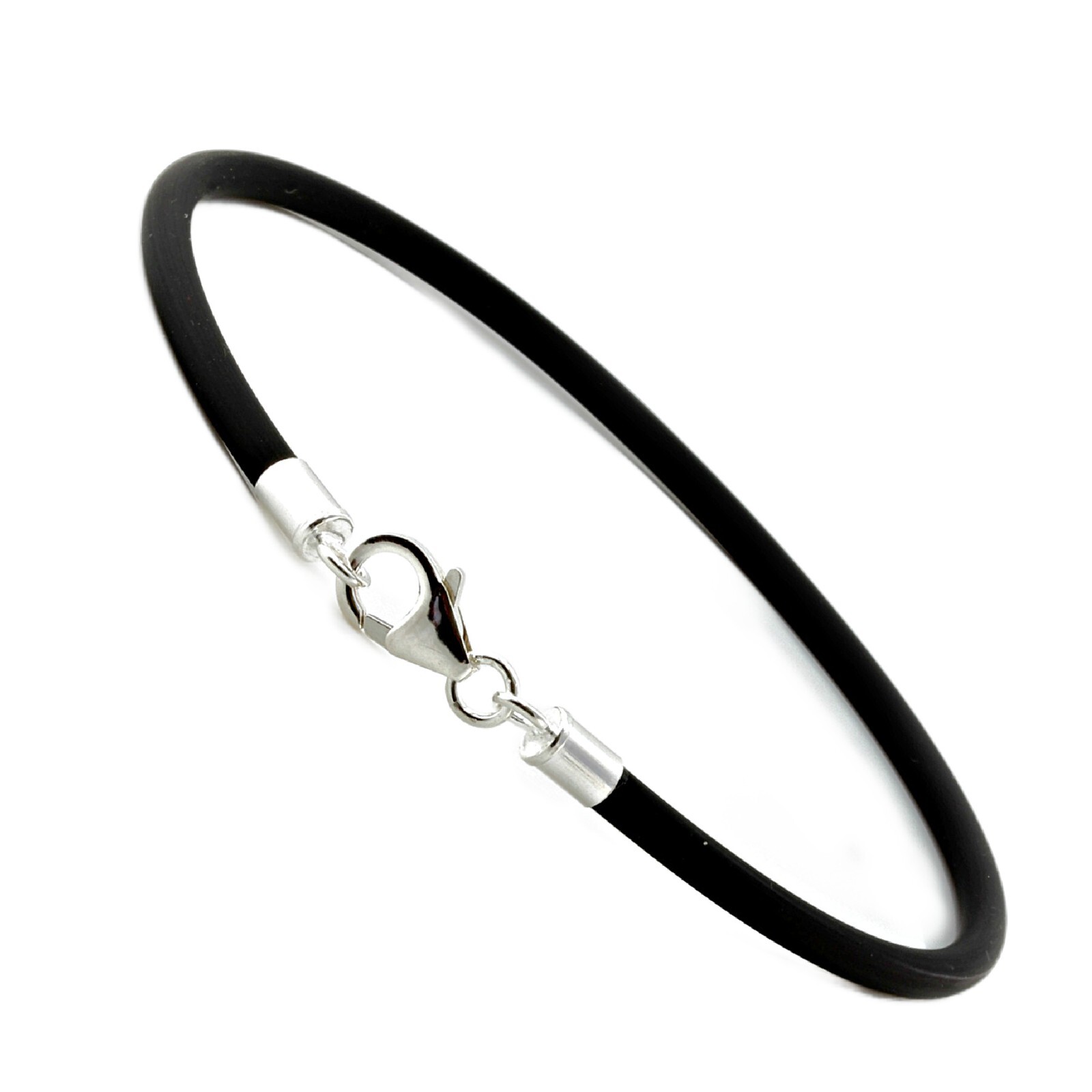 Men’s/Ladies 3mm Rubber Bracelet – Sterling Silver Ends & Clasp