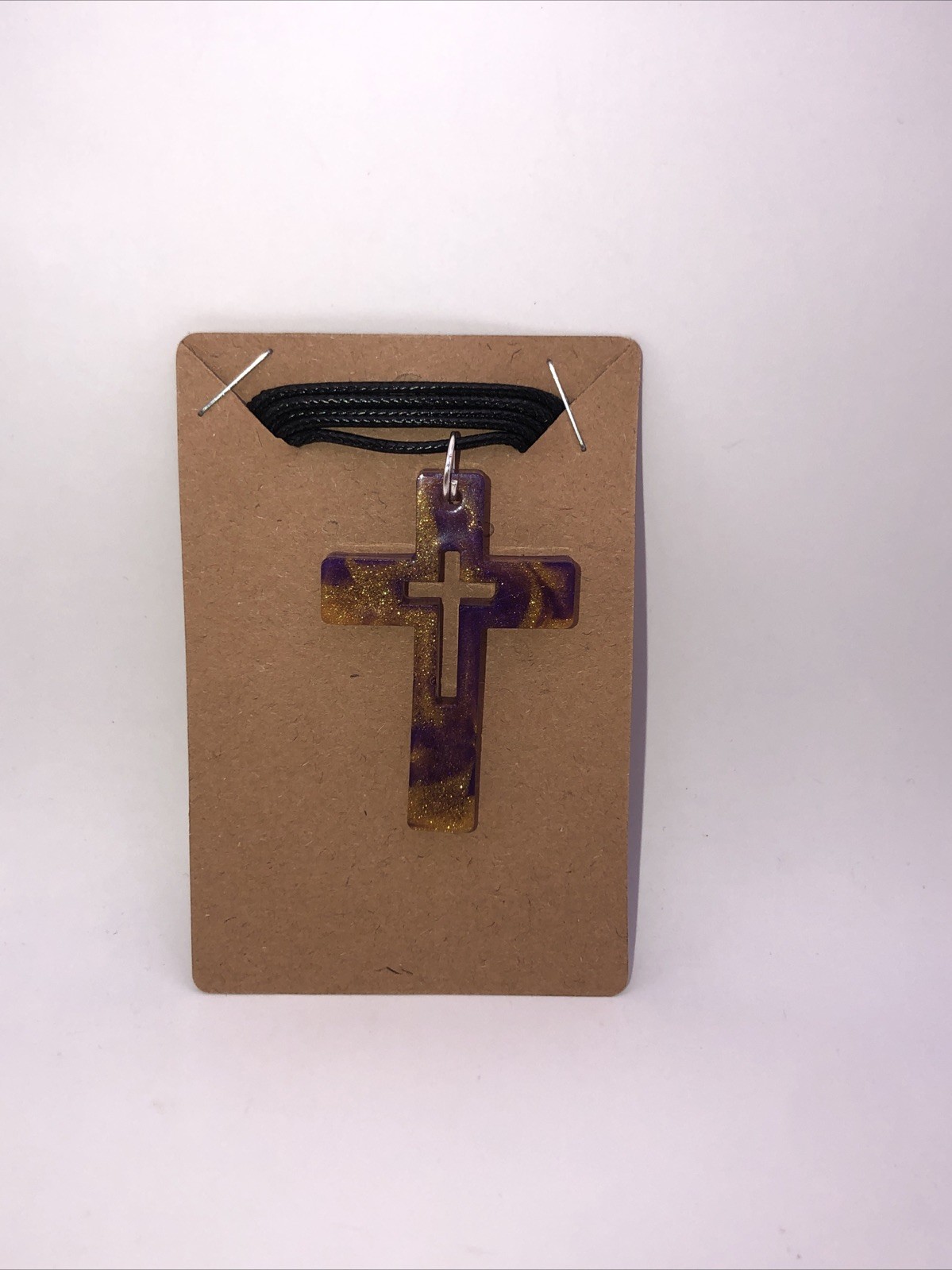 House Of David Handmade Artesian Cross Necklace Gold Purple One Of A Kind 18 in