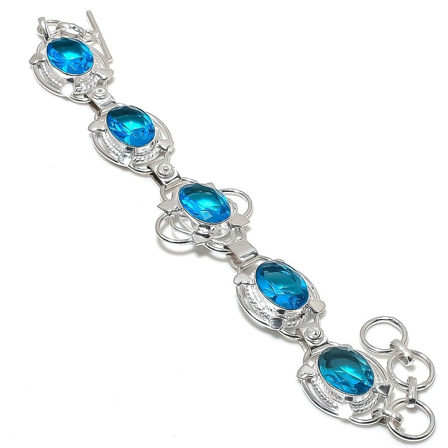 Swiss Blue Topaz Gemstone 925 Sterling Silver Jewelry Bracelet Size 7-8″