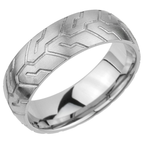 Tire Tread Pattern Stainless Steel Band Ring tr014 8mm Width