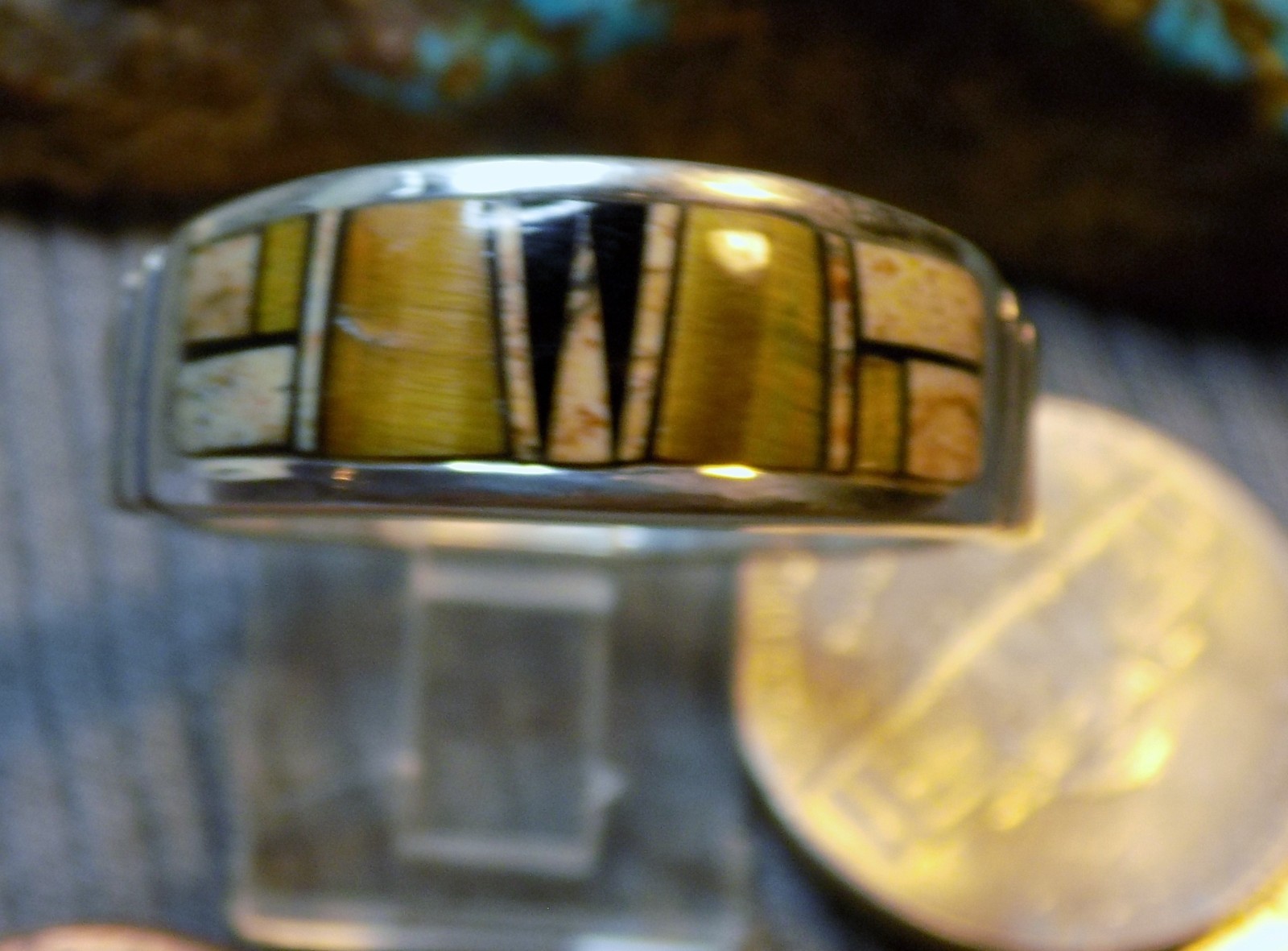 Size 13 1/2 Sterling Turquoise Multi Stone Inlay Navajo Mens Ring Rick Tolino