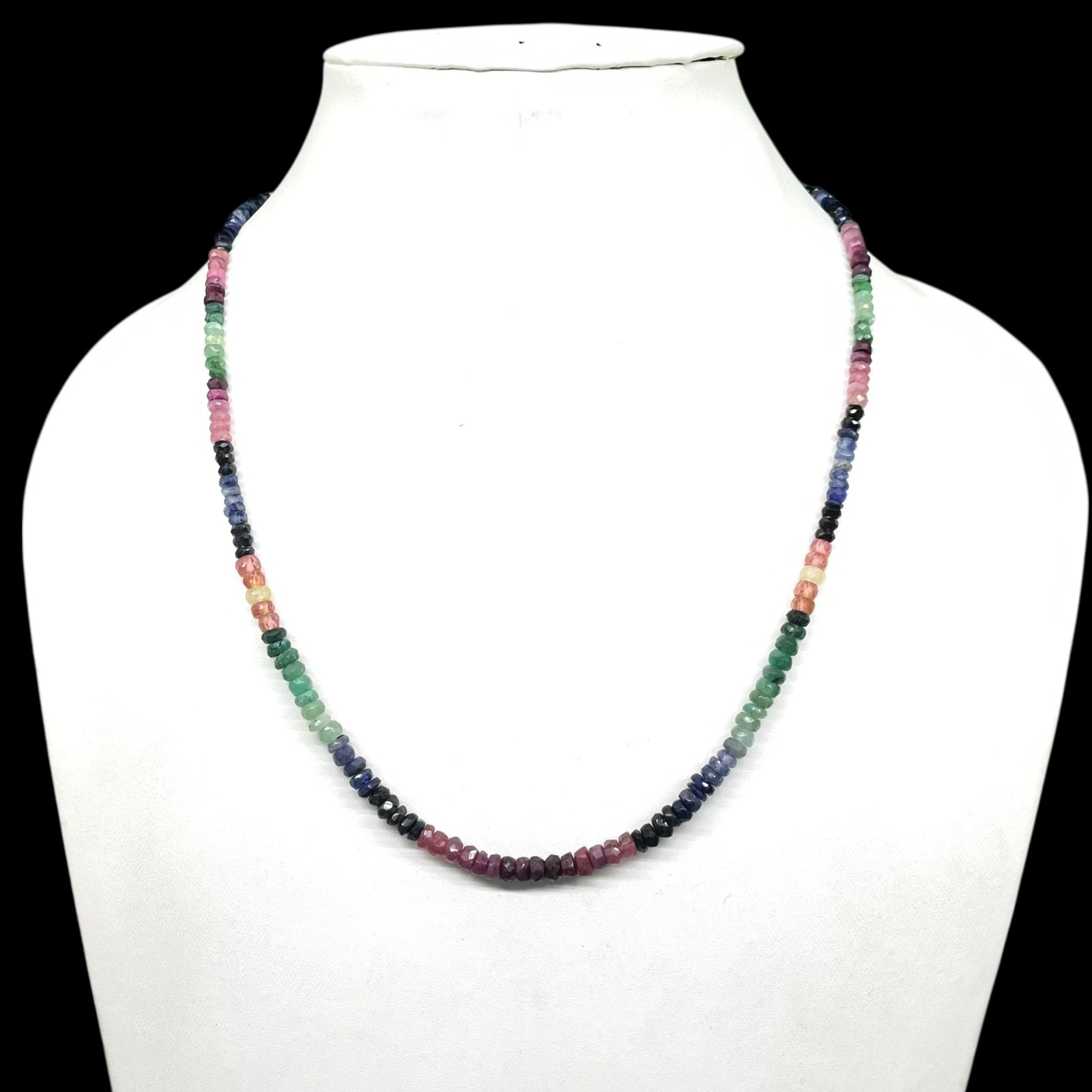 Single Strand Natural Multi Sapphire Necklace Faceted Beads 925 Clasp 18 Inch
