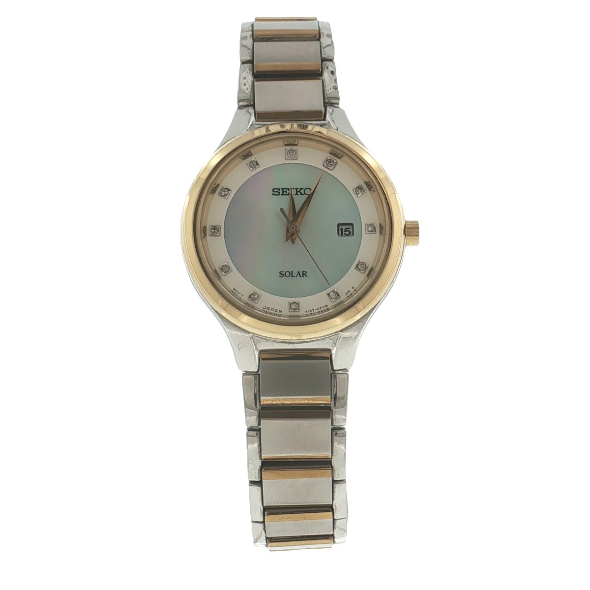 Seiko Solar Women’s MOP Diamond Two Tone Bracelet Watch SUT318
