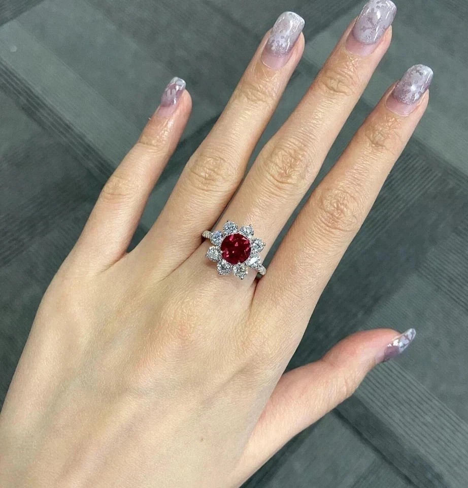 2Ct Round Cut Simulated Ruby Engagement Ring 14K White Gold Plated