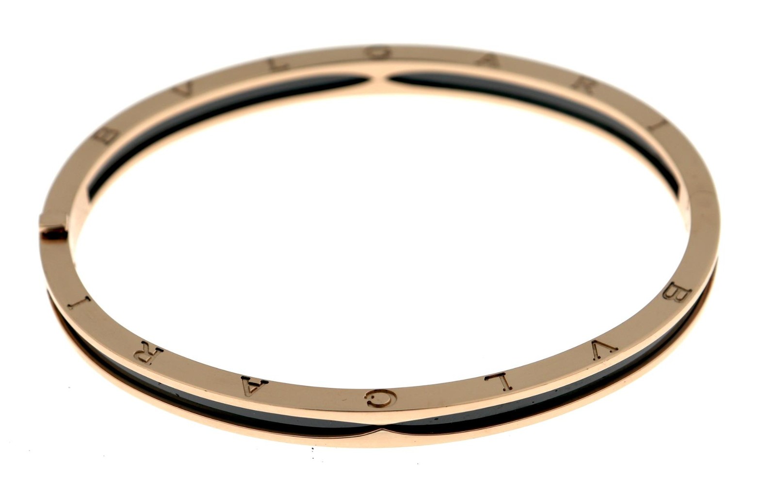 Bulgari Bvlgari B.Zero1 B Zero One 18k Rose Gold Black Ceramic Bracelet Sz L $9K