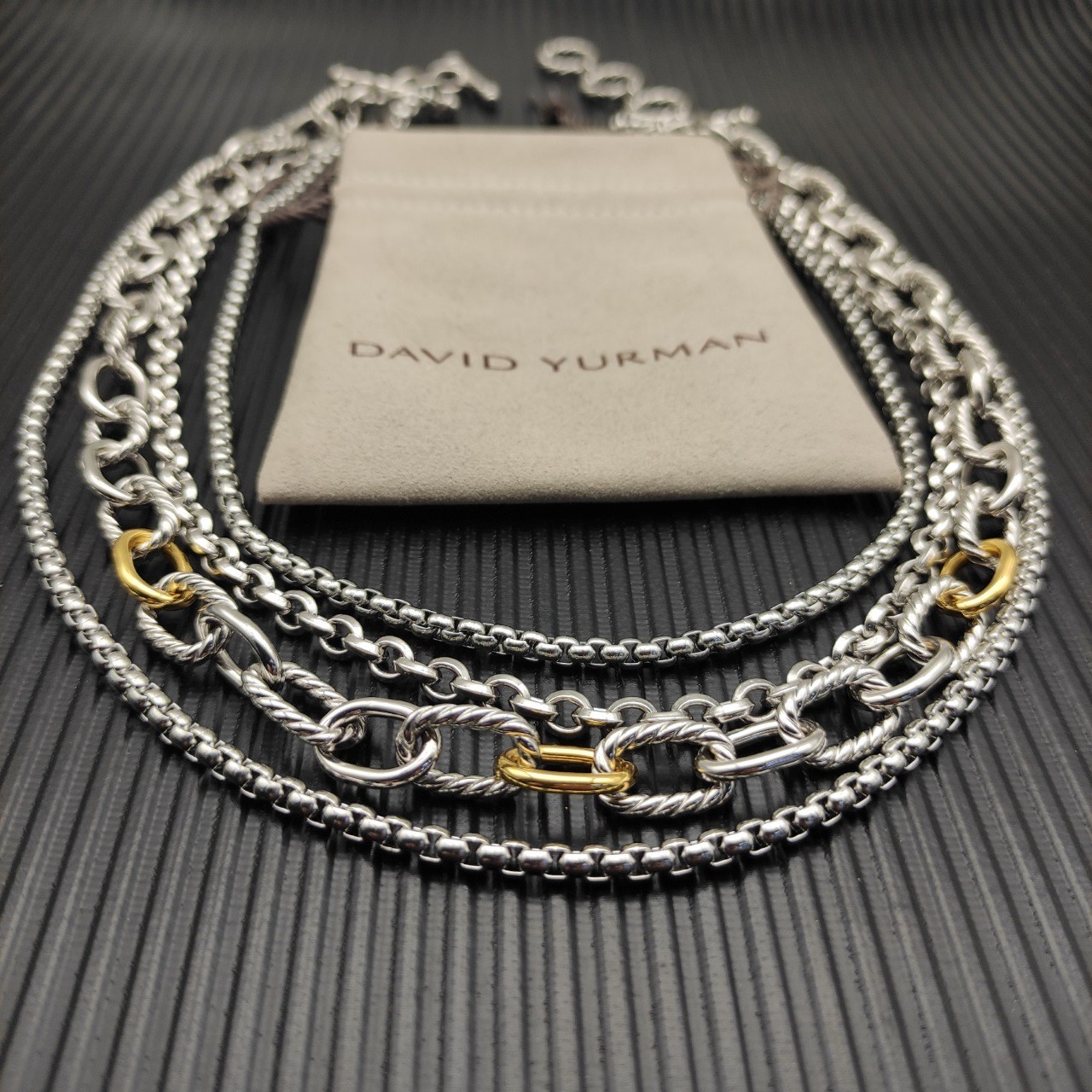 David Yurman Madison Multi‑Row Chain Necklace 925 Sterling Silver 18K Gold 19.6