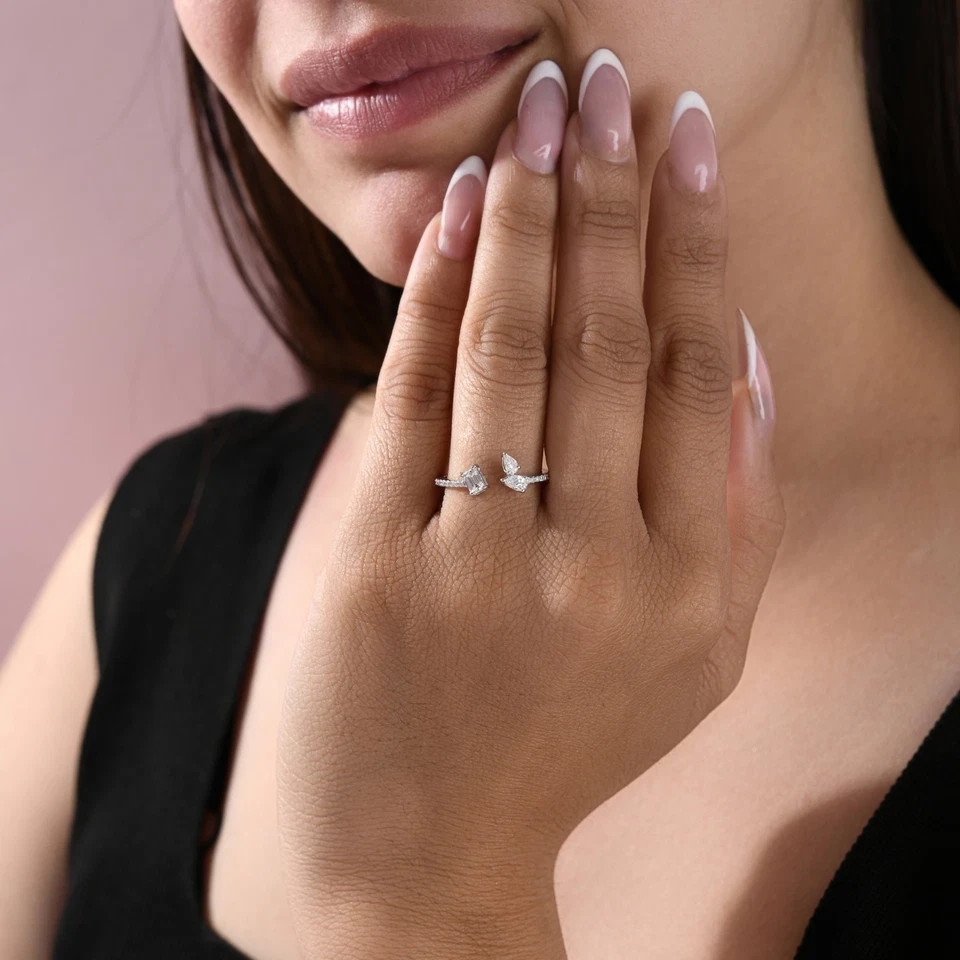 925 Silver moissinite fancy cut ring, for regular and party use.