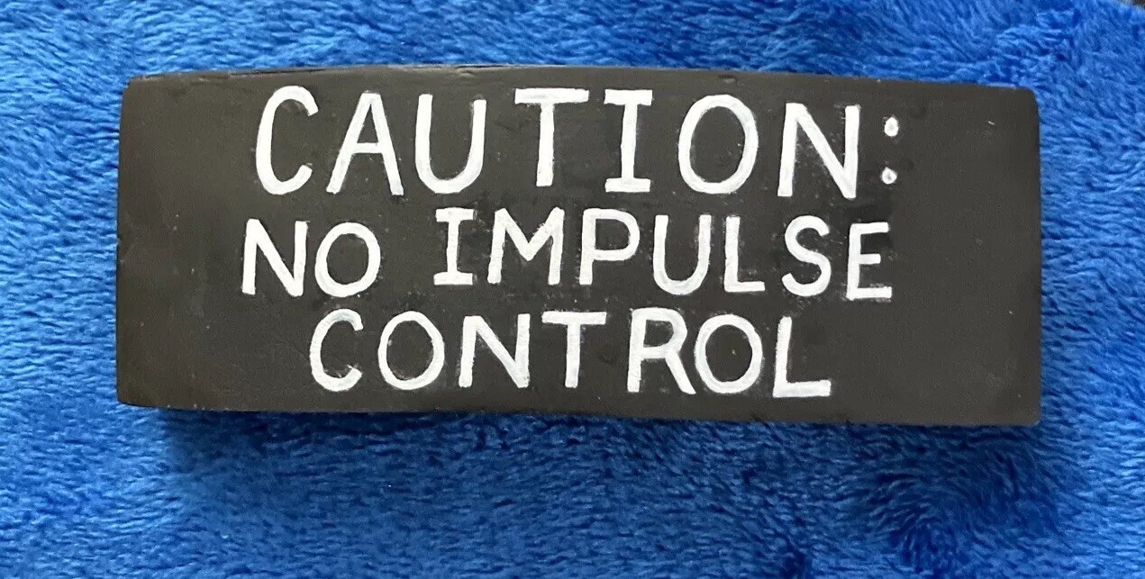 “CAUTION: NO IMPULSE CONTROL” Black Banner Barrette, MiaChavi Geekery