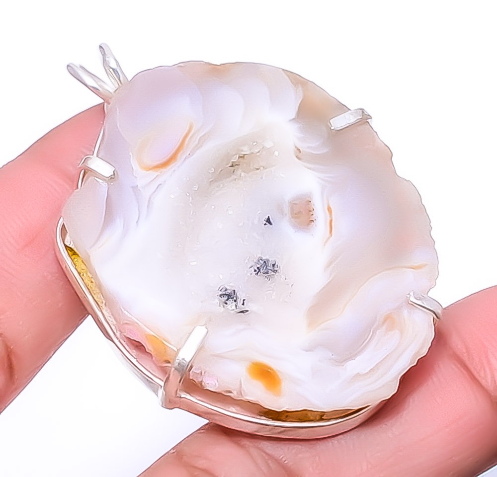 Geode Agate Drusy – Africa 925 Sterling Silver Jewelry Pendant 1.87″ A330
