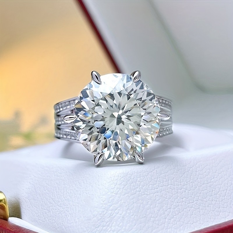 10 Ct Round Moissanite Ring 925 Sterling Silver 18K Gold Plated Size 6 7 8 9